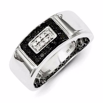 QR5495-9 Closeouts Sterling Silver Black & White Diamond Men's Ring