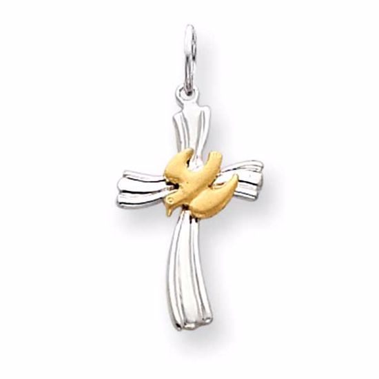 QC3338 Confirmation/Communion Sterling Silver & Vermeil Dove Cross Charm