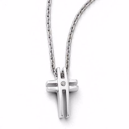 QW186-18 White Ice SS White Ice .03ct. Diamond Cross Necklace