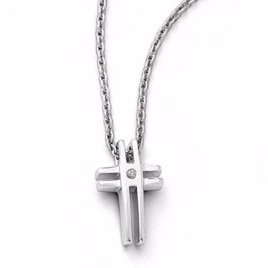 QW186-18 White Ice SS White Ice .03ct. Diamond Cross Necklace