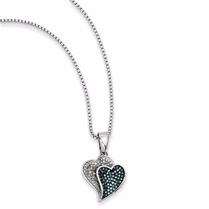 QP3649 White Night Sterling Silver Rhodium Plated Blue/White Diamond Hearts Pendant
