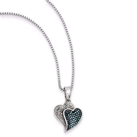 QP3649 White Night Sterling Silver Rhodium Plated Blue/White Diamond Hearts Pendant