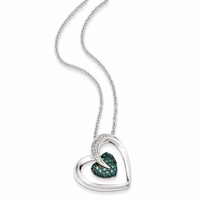 QP3656 White Night Sterling Silver Blue & White Diamond Heart Pendant Necklace