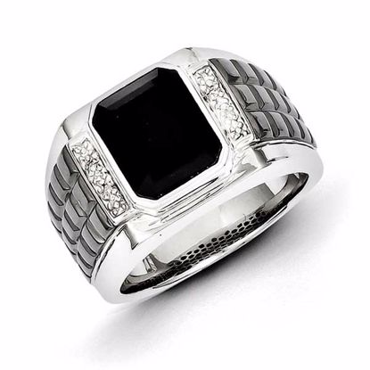 QR5559-9 White Night Sterling Silver Diamond & Onyx Square Black Rhodium-plated Men's Ring