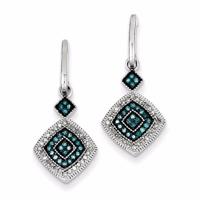 QE10810 White Night Sterling Silver Rhodium Plated Blue and White Diamond Post Earrings
