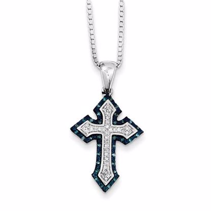 QP3731 White Night Sterling Silver Rhodium Plated Blue & White Diamond Cross Pendant
