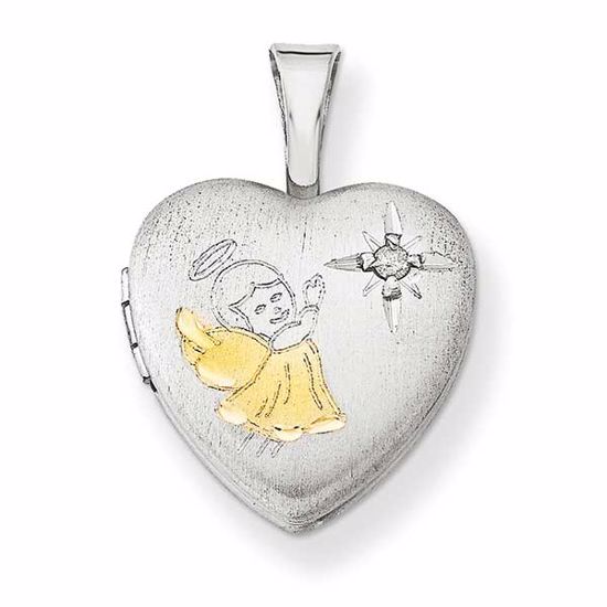 QLS550 Lockets Sterling Silver Gold-plated & Diamond Angel 12mm Heart Locket