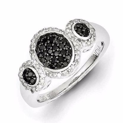 QR5375-8 Closeouts Sterling Silver Black Diamond Triple Oval Ring