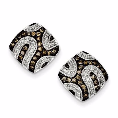 QE10687 White Night Sterling Silver Champagne Diamond Square Post Earrings