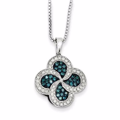 QP3709 Closeouts Sterling Silver Blue & White Diamond Pendant Necklace