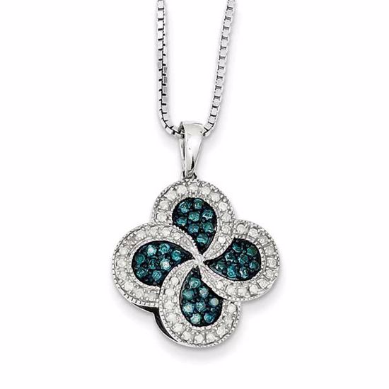 QP3709 Closeouts Sterling Silver Blue & White Diamond Pendant Necklace