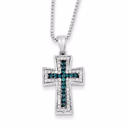 QP3729 White Night Sterling Silver Blue & White Diamond Pendant Necklace