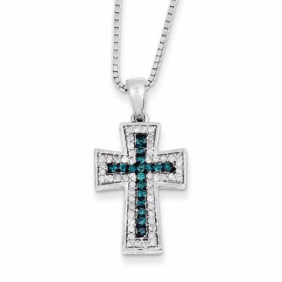 QP3729 White Night Sterling Silver Blue & White Diamond Pendant Necklace