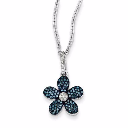 QP3718 White Night Sterling Silver Blue and White Diamond Flower Pendant