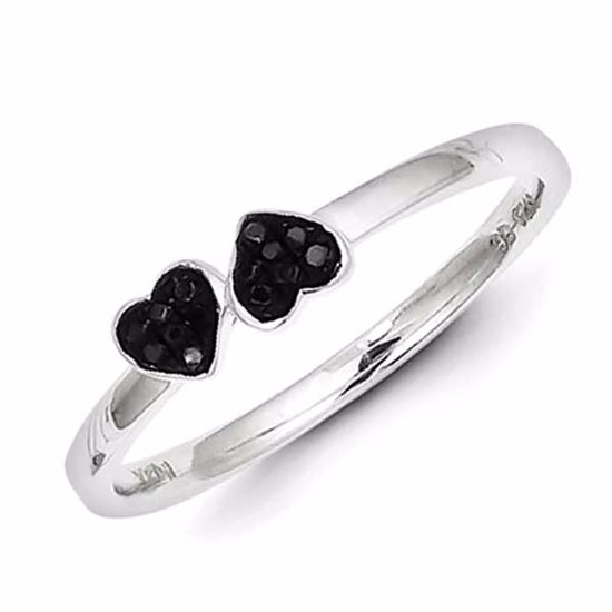 QR5360-8 White Night Sterling Silver Black Diamond Stackable Ring