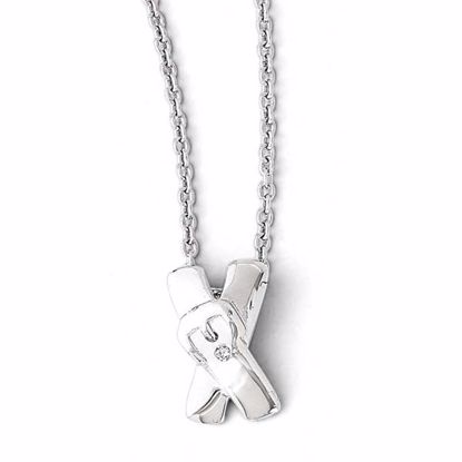 QW326-18 White Ice SS White Ice X Buckle Diamond Necklace