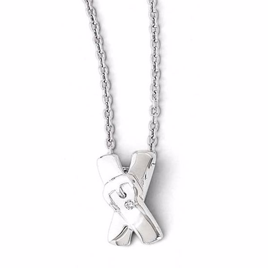 QW326-18 White Ice SS White Ice X Buckle Diamond Necklace