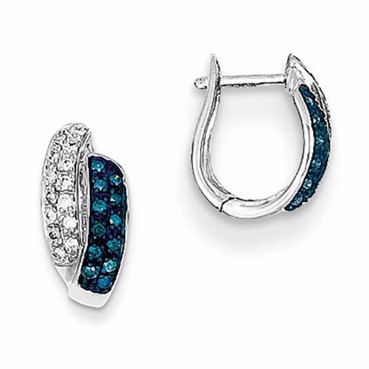 QE10786 Closeouts Sterling Silver Blue Diamond Leverback Hoop Earrings