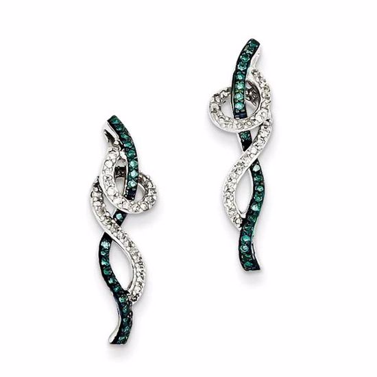 QE10751 White Night Sterling Silver Blue & White Diamond Post Earrings