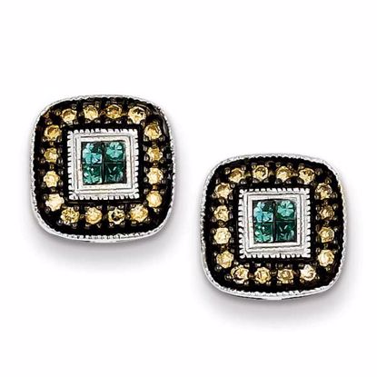 QE10704 White Night Sterling Silver White, Champagne & Blue Diamond Post Earrings
