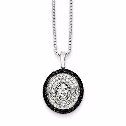 QP3811 Closeouts Sterling Silver White & Black Cluster Diamond Pendant