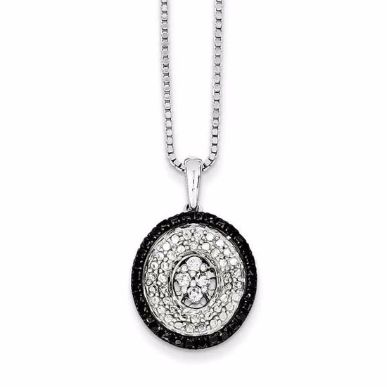 QP3811 Closeouts Sterling Silver White & Black Cluster Diamond Pendant