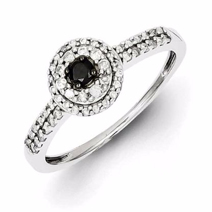 QR5372-8 Closeouts Sterling Silver Black and White Diamond Round Ring
