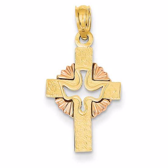 K3767 Confirmation/Communion 14k Two-tone Dove Cross Pendant