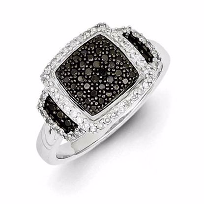 QR5387-8 Closeouts Sterling Silver Black & White Diamond Square Ring