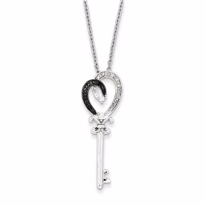 QP2378 White Night Sterling Silver Black & White Diamond Heart Key Pendant