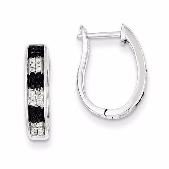 QE7886 White Night Sterling Silver Black & White Diamond Hoop Earrings