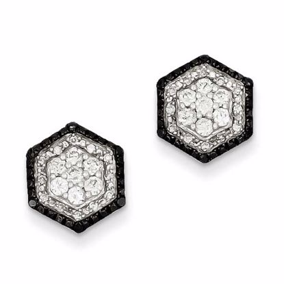 QE10876 White Night Sterling Silver White & Black Cluster Diamond Post Earrings