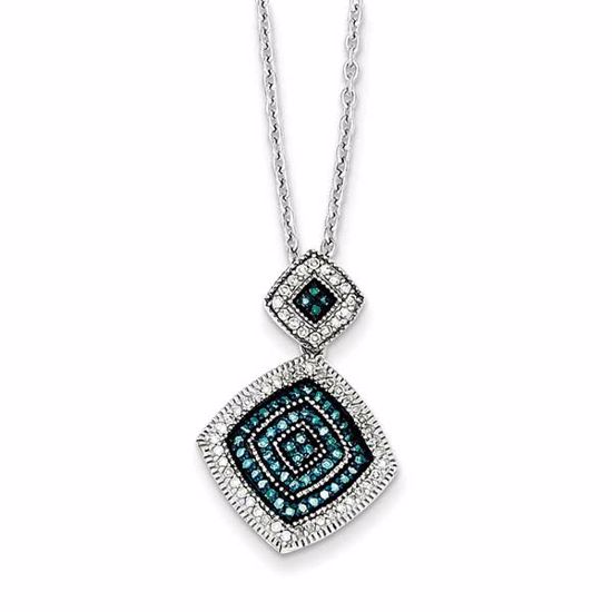 QP3722 White Night Sterling Silver Rhodium Plated Blue & White Diamond Square Pendant