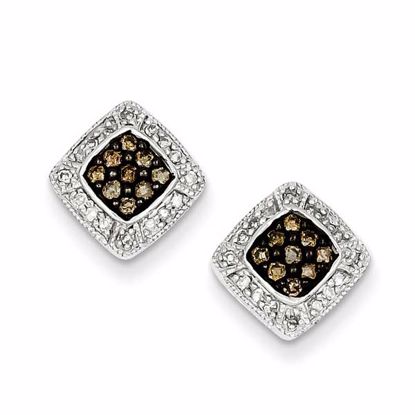 QE10696 White Night Sterling Silver Champagne Diamond Small Square Post Earrings