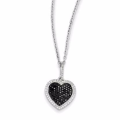 QP3750 White Night Sterling Silver Black and White Diamond Heart Pendant