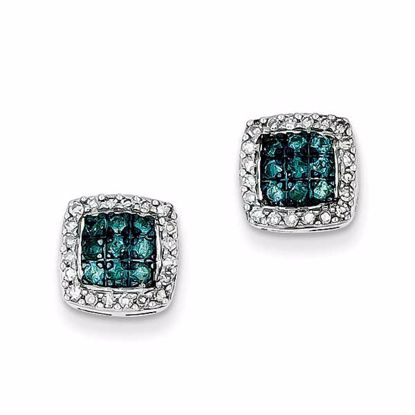 QE10765 Closeouts Sterling Silver White & Blue Diamond Stud Earrings