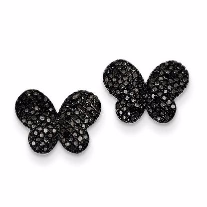 QE10895 Closeouts Sterling Silver Black Diamond Butterfly Post Earrings