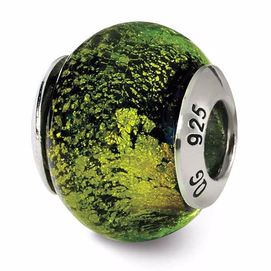 QRS1583 Reflection Beads Sterling Silver Reflections Green/Black Italian Murano Bead