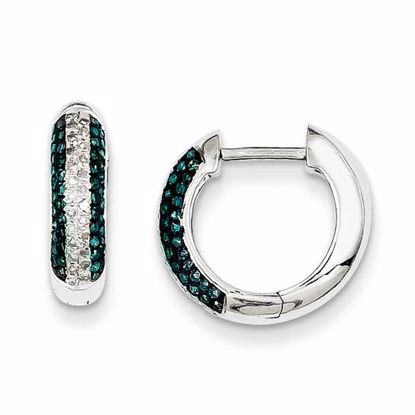 QE10735 White Night Sterling Silver Blue and White Diamond Hinged-Hoop Earring