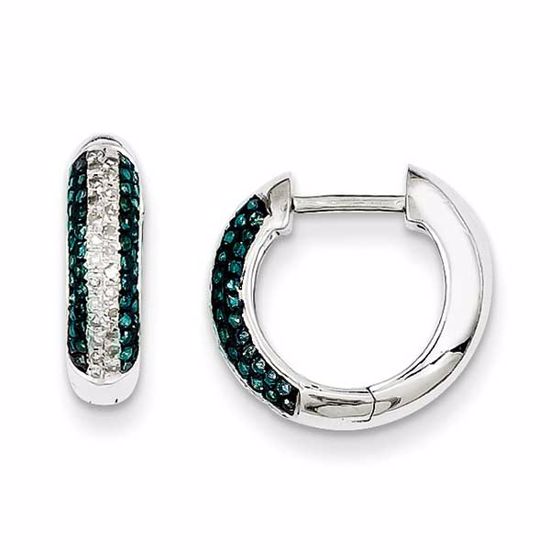 QE10735 White Night Sterling Silver Blue and White Diamond Hinged-Hoop Earring