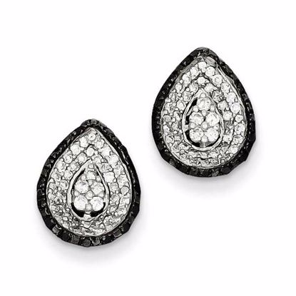 QE10849 Closeouts Sterling Silver White & Black Cluster Diamond Post Earrings