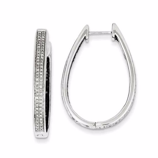 QE7926 Closeouts Sterling Silver Black & White Diamond In/Out Hoop Earrings