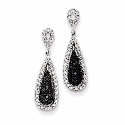 QE7877 White Night Sterling Silver Black and White Diamond Double Teardrop Post Dangle Earring