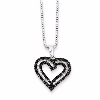 QP2298 White Night Sterling Silver Black and White Diamond Heart Pendant Necklace