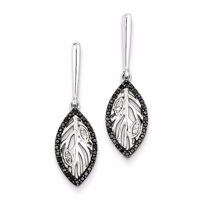 QE10894 White Night Sterling Silver Black & White Diamond Post Dangle Earrings