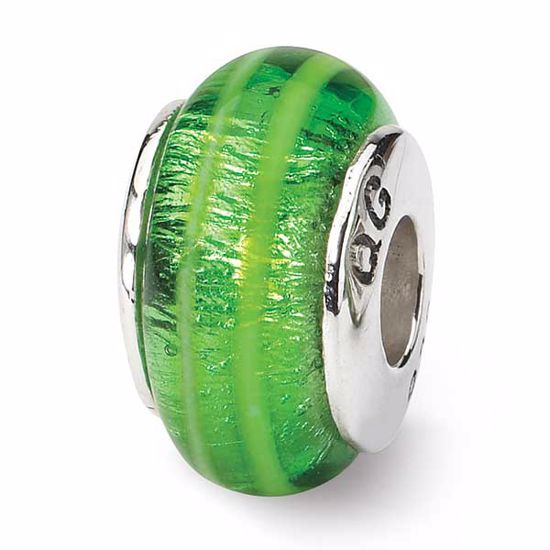 QRS652 Reflection Beads Sterling Silver Reflections Green Hand-blown Glass Bead