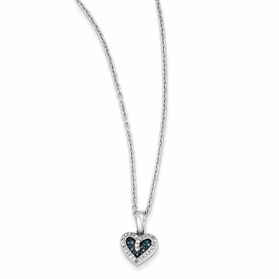 QP3645 White Night Sterling Silver Blue and White Diamond Heart Pendant