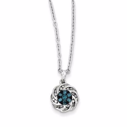 QP3717 Closeouts Sterling Silver Blue & White Diamond Round Pendant Necklace