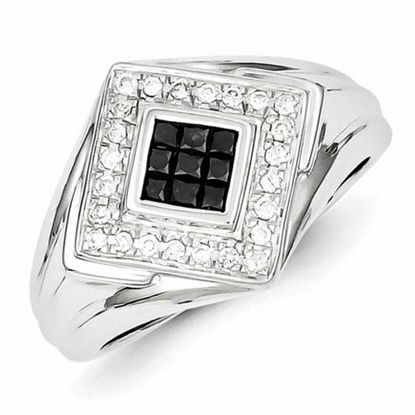 QR5472-10 Closeouts Sterling Silver Black and White Diamond Men's Ring