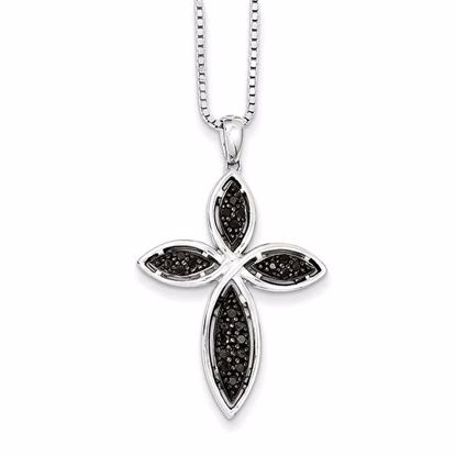 QP3848 White Night Sterling Silver Black Diamond Cross Pendant